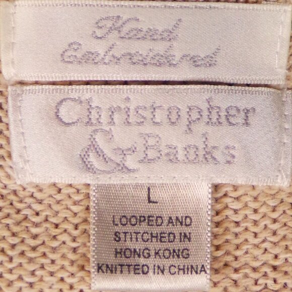 CHRISTOPHER & BANKS size L Jrs. beige (mostly) hand-embroidered cardigan sweater - Picture 14 of 16